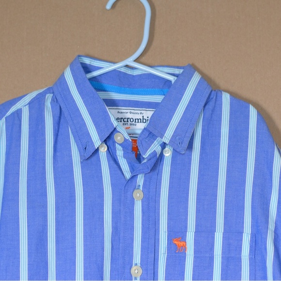Abercrombie & Fitch Kids Button Down Short Sleeve Shirt Blue and Teal Size L - Picture 5 of 6